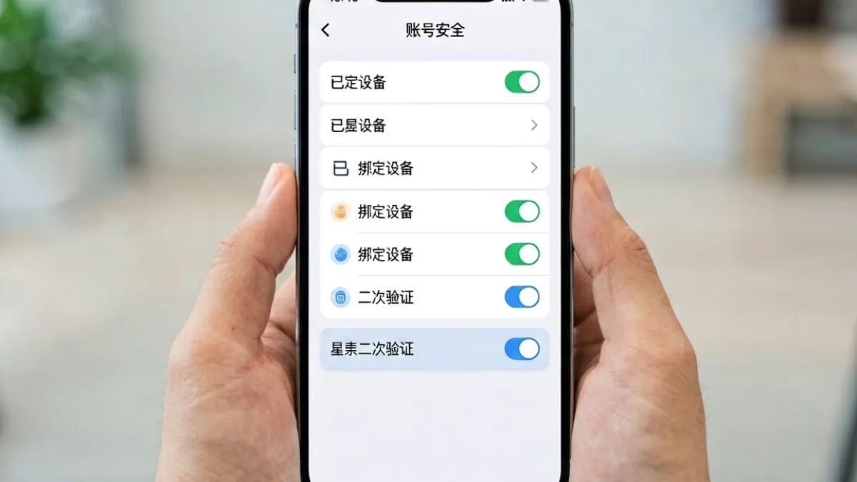 sihu账号安全设置界面，展示设备绑定与二次验证操作流程